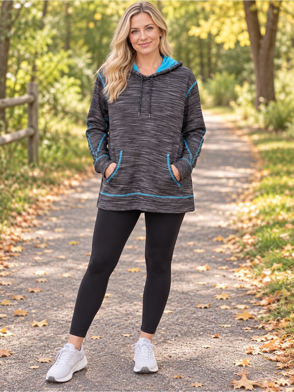 BCBG Charcoal Gray Hoodie with Turquoise Trim